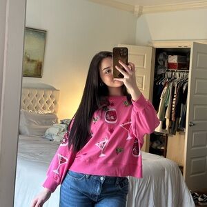 Pink Festive Sweater with Cocktail Glass Design